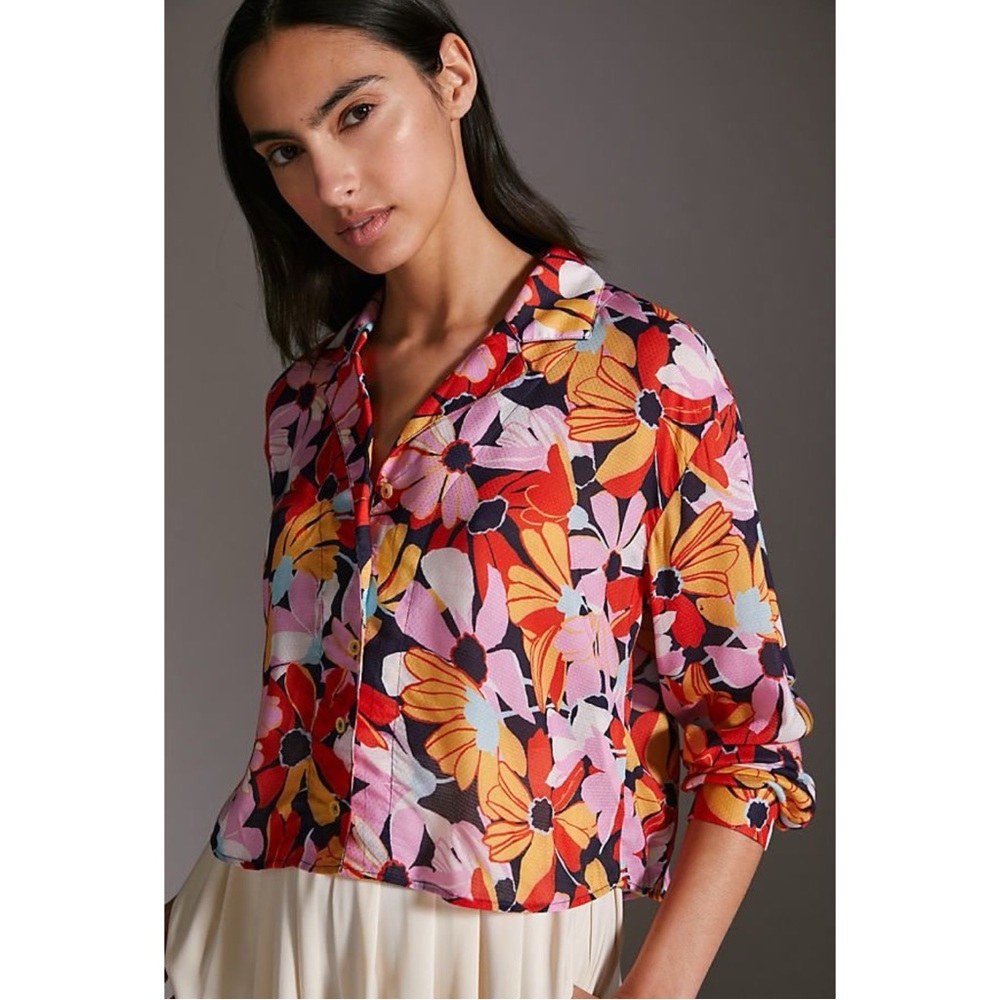 ★ like new Maeve by Anthropology Cropped Printed Buttondown Floral Blouse ★